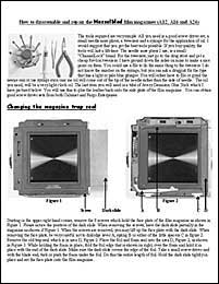 Bird's eye view of a page from the Hasselblad film magazine repair manual